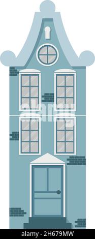 Blue tall Netherland Amsterdam house Stock Vector
