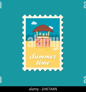 Cafe Bar bungalows on the beach vector stamp. Beach. Summer. Summertime. Holiday. Vacation, eps 10 Stock Vector