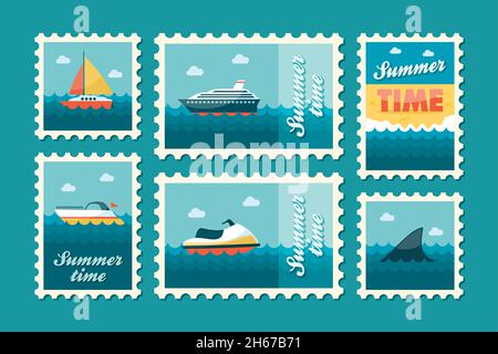 Summertime stamp set flat, vector eps 10 Stock Vector