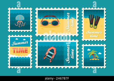Summertime stamp set flat, vector eps 10 Stock Vector