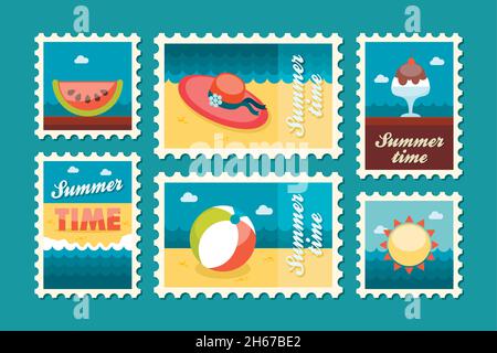 Summertime stamp set flat, vector eps 10 Stock Vector