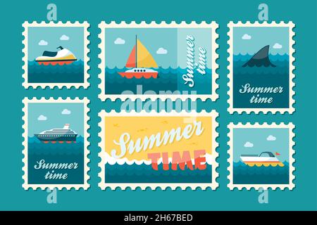 Summertime stamp set flat, vector eps 10 Stock Vector