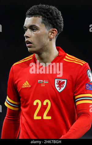 Wales' Brennan Johnson in action during the FIFA World Cup Qualifying match at the Cardiff City Stadium, Cardiff. Picture date: Saturday November 13, 2021. Stock Photo