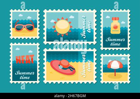 Summertime stamp set flat, vector eps 10 Stock Vector