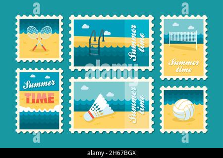 Summertime stamp set flat, vector eps 10 Stock Vector