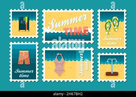 Summertime stamp set flat, vector eps 10 Stock Vector