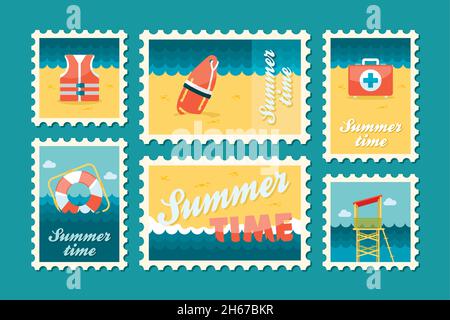 Summertime stamp set flat, vector eps 10 Stock Vector