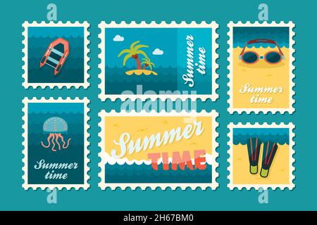 Summertime stamp set flat, vector eps 10 Stock Vector
