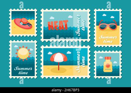 Summertime stamp set flat, vector eps 10 Stock Vector