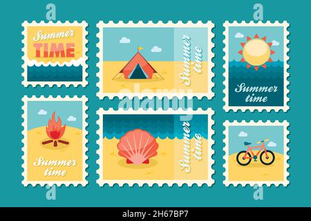 Summertime stamp set flat, vector eps 10 Stock Vector