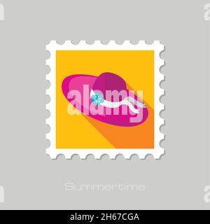 Beach Hat flat stamp with long shadow, eps 10 Stock Vector
