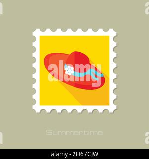 Beach Hat flat stamp with long shadow, eps 10 Stock Vector