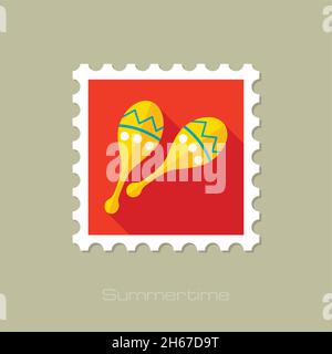 Maracas flat stamp with long shadow, eps 10 Stock Vector