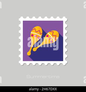 Maracas flat stamp with long shadow, eps 10 Stock Vector