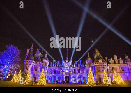 Waddesdon, Buckinghamshire, 13 November 2021 Christmas at Waddesdon is in its 19th year Over 100,000 fairy Lights were  used to decorate it. The award-winning Christmas extravaganza at Waddesdon, the Rothschild House & Gardens in Buckinghamshire, highlights include a light display projected onto the Manor’s façade,Paul Quezada-Neiman/Alamy Live News Stock Photo