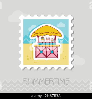 Cafe Bar bungalows on the beach vector stamp. Beach. Summer. Summertime. Holiday. Vacation, eps 10 Stock Vector