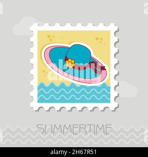 Beach hat flat stamp. Beach. Summer. Summertime. Vacation, eps 10 Stock Vector