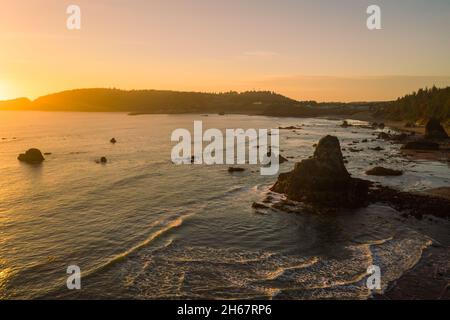 Port Orford Oregon coast sunset. Stock Photo
