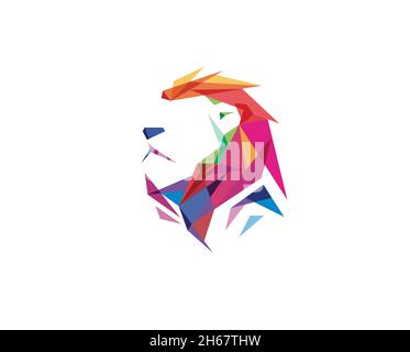 Colorful Creative Geometric Lion Head Logo Symbol Vector Design Illustration Stock Vector