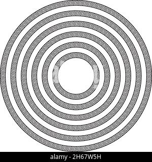 Round greek key decorative vintage border frame in a range of sizes. Stock Vector