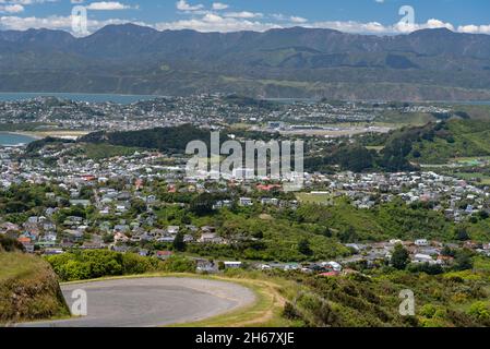 Panorama of Wellington, New Zealand from Hawkins Hill Stock Photo