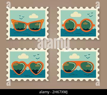 Summer stamps glasses vector set eps 10 Stock Vector