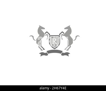 creative heraldic horse shield logo Vector Symbol Icon Design Illustration Stock Vector