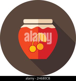 Cherry jam jar flat icon with long shadow, eps 10 Stock Vector