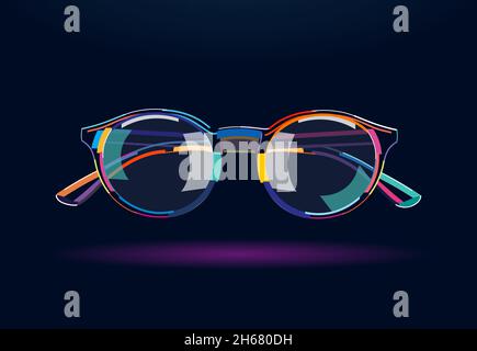 Stylish glasses with rounded frames. Sunglasses, abstract, colorful drawing. Vector illustration of paints Stock Vector