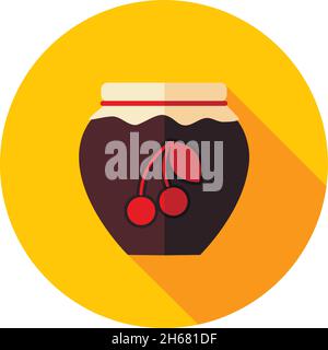 Cherry jam jar flat icon with long shadow, eps 10 Stock Vector