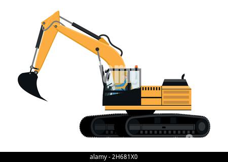 Crawler excavator design with heavy machinery driver Stock Vector