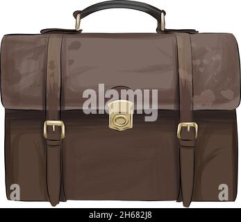 Leather brown men briefcase from multicolored paints. Splash of watercolor, colored drawing, realistic. Vector illustration of paints Stock Vector