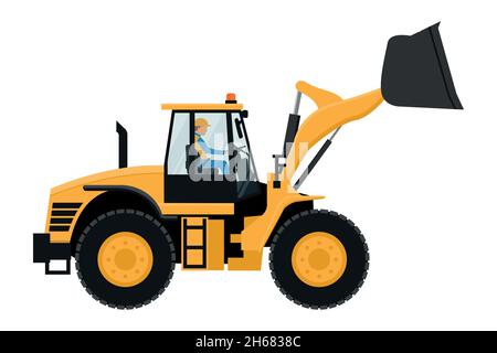 Front loader design with heavy machinery driver Stock Vector