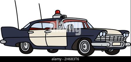 The vectorized hand drawing of an old american police car Stock Vector