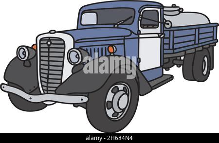 the vectorized hand drawing of an old dairy tank truck Stock Vector