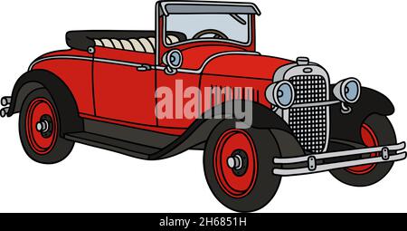 The vectorized hand drawing of a vintage black and red roadster Stock Vector