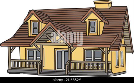 The hand drawing of a small yellow house Stock Vector