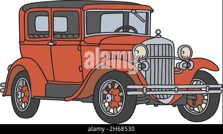 The vectorized hand drawing of a vintage red car Stock Vector