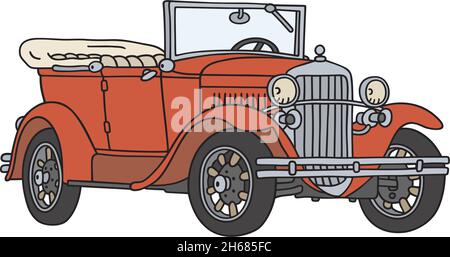 The vectorized hand drawing of a vintage red convertible Stock Vector