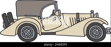 The vectorized hand drawing of a vintage cream convertible Stock Vector