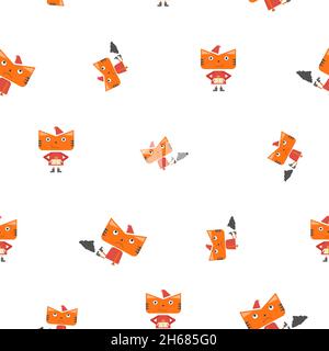 Pattern of christmas cat or tiger character in orange colors with any emotions, with christmas hat and coal. Symbol of 2022 year. Icon. Isolated on a Stock Vector