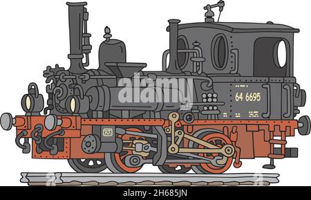 The vectorized hand drawing of a funny vintage steam locomotive Stock Vector