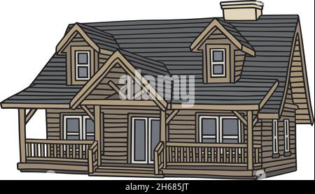 The hand drawing of an old wooden cabin Stock Vector