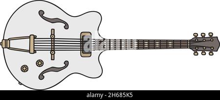 The vectorized hand drawing of a retro white semiaccoustic guitar Stock Vector