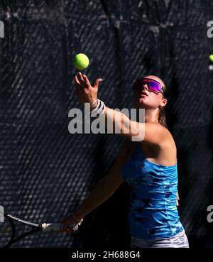 Tennis pro Marina Oetiker, playing at the Downtown Tennis Club, in New York City, 10/21/2021  Model Released Stock Photo