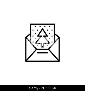Christmas mail. Greeting card with fir tree and snow in an envelope. Pixel perfect, editable stroke icon Stock Vector
