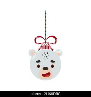 Merry Christmas and new year ball with cute polar bear. Cartoon winter holidays animal bauble. Vector stock illustration Stock Vector