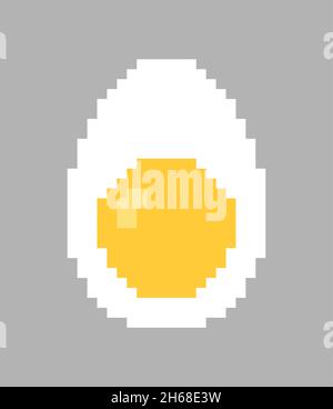Boiled egg pixel art. Half an egg 8 bit. pixelated food vector illustration Stock Vector