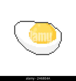 Boiled egg pixel art. Half an egg 8 bit. pixelated food vector illustration Stock Vector