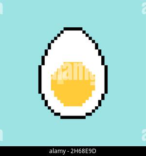 Boiled egg pixel art. Half an egg 8 bit. pixelated food vector illustration Stock Vector